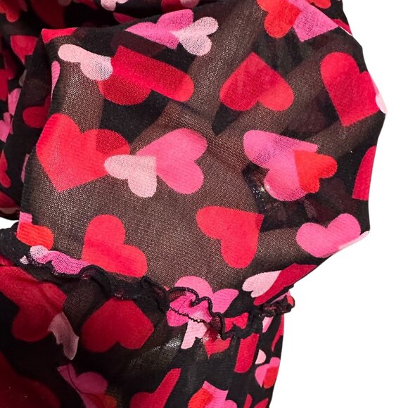 Cacique Intimates Womens Plus Size 14/16 Black Mesh Chemise Slip Pink Red Hearts - Picture 9 of 15